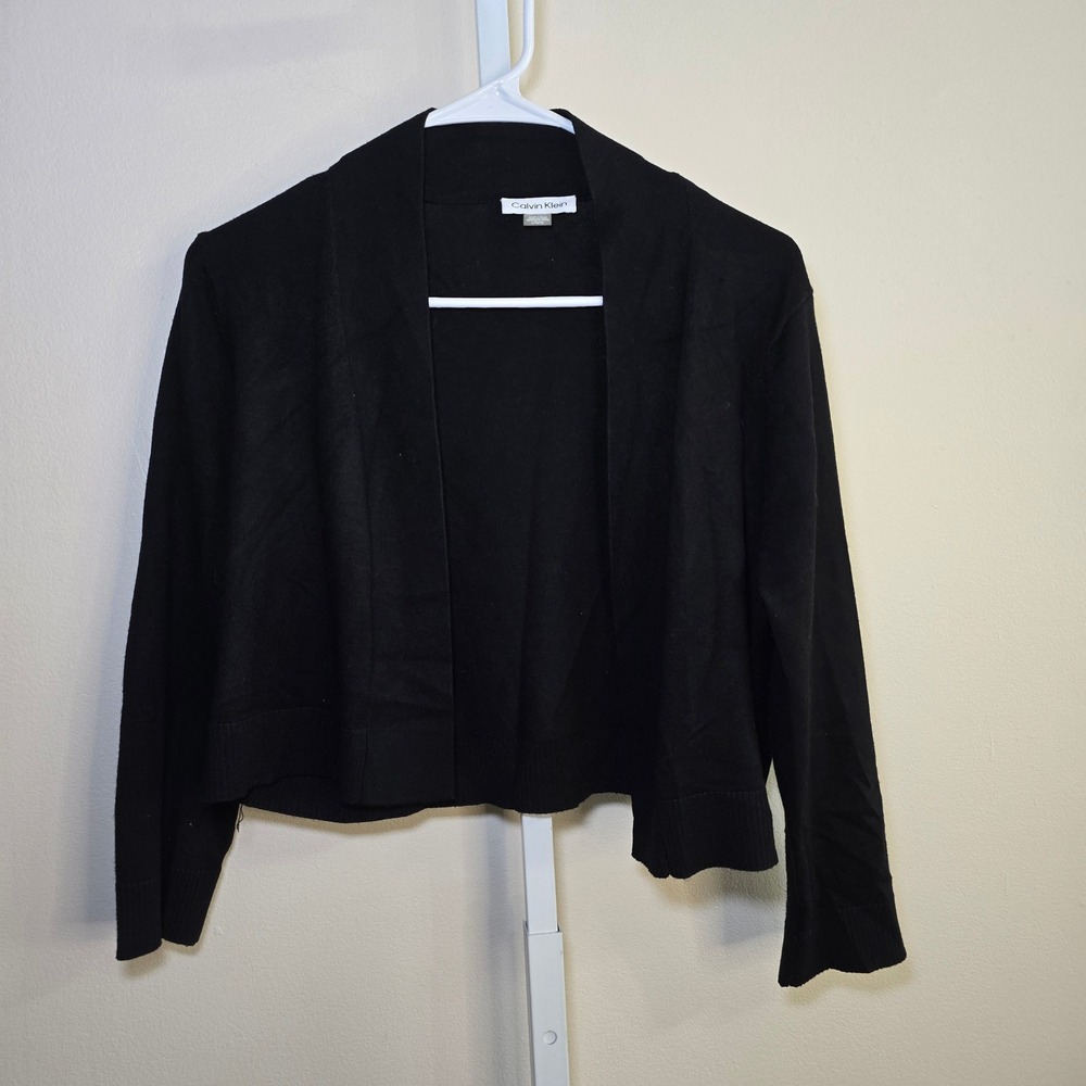 Calvin Klein Womens Black Open Front Cropped Shrug Cardigan Sweater Large L